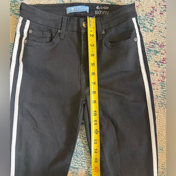 7 For All Mankind B air The Ankle Skinny Jeans Black White Leather Stripes - Picture 6 of 9